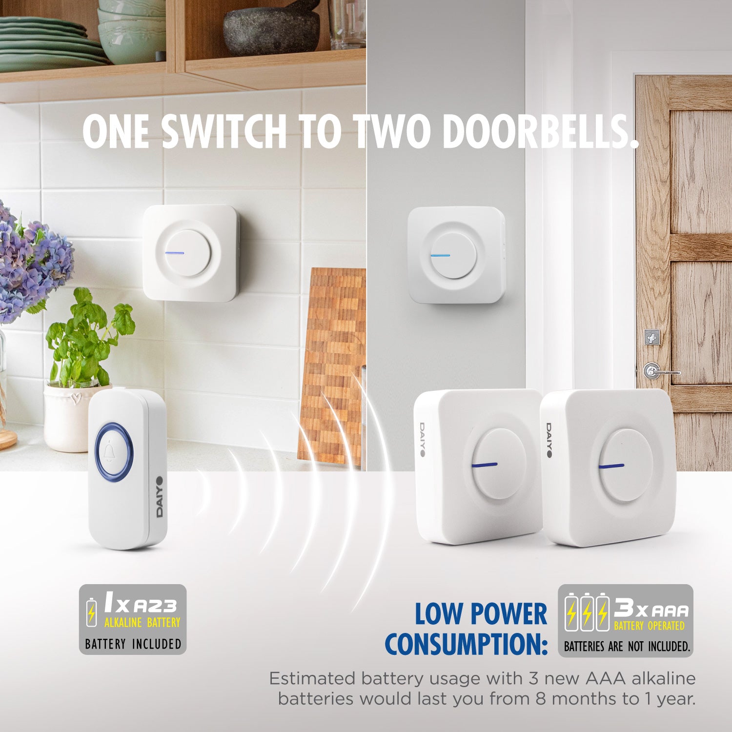 Daiyo DDB 50W-2 Wireless Digital Dual Doorbell (2 Doorbell 1 Switch)