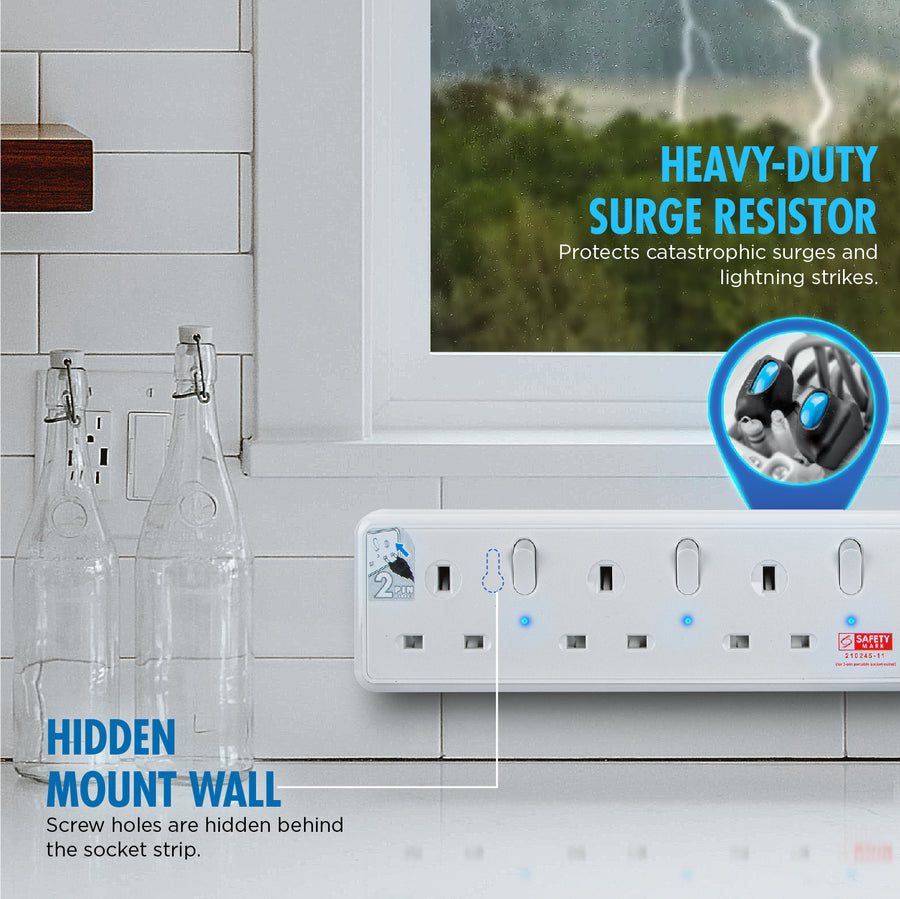 Daiyo DE 384 4 Way LED Surge Protector Power Extension Socket Strip wi