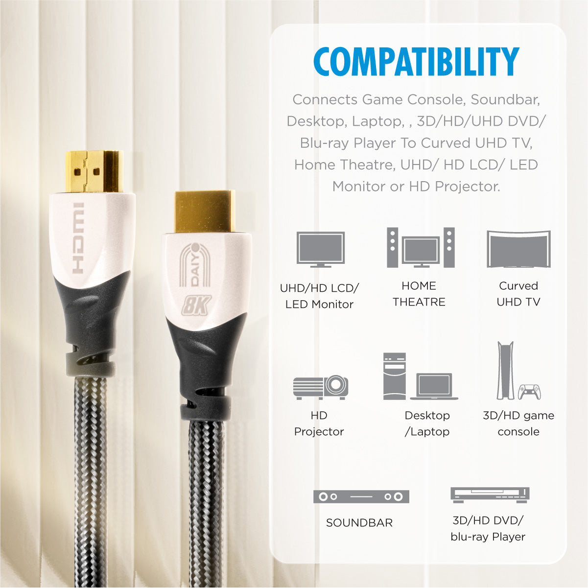 Daiyo SC 6362 8K Ultra High Speed HDMI Cable 2.1 Version 2.0m