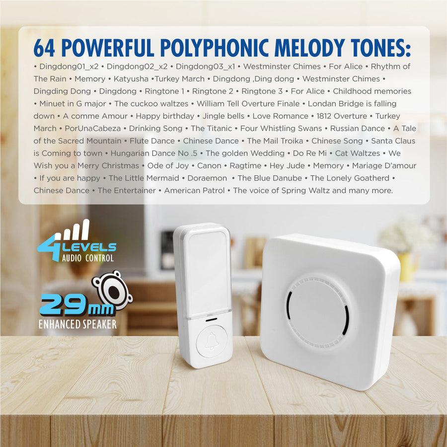 Daiyo DDB 48W Wireless Digital Kinetic Doorbell (Battery Free Switch)