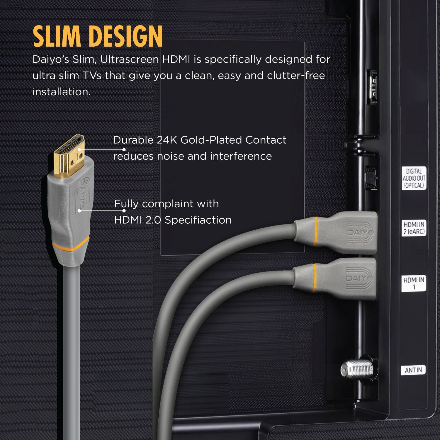 Daiyo TA 5663 HD Series 4K Ultra High Definition (UHD) HDMI Ver 2.0 Cable Length 3m 24K Gold Connector
