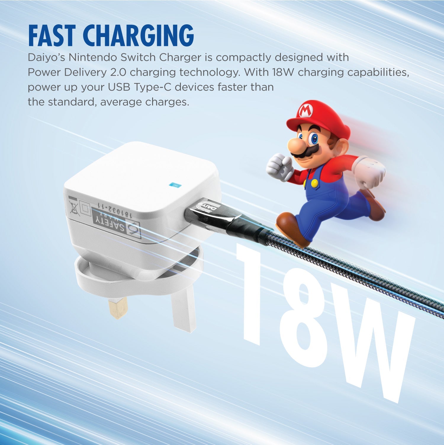 Daiyo Nintendo Switch PD Type-C Travel Wall Charger is designed to be compact with Power Delivery 2.0 technology